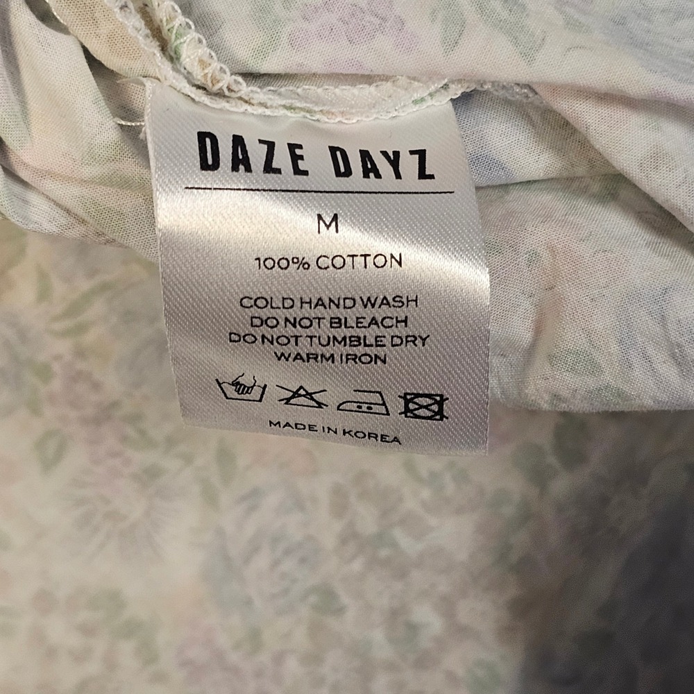 Daze Dayz Floral Cotton Puff Sleeve Midi Dress Blue Pink Green Size‎ M NWT - Picture 2 of 6